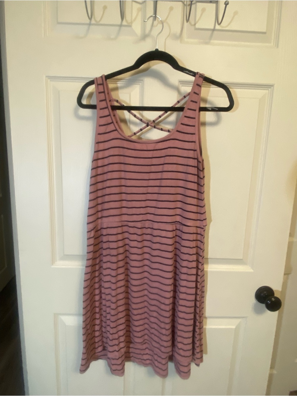 Striped Pink Sleeveless Sleep Chemise with Crisscross Back